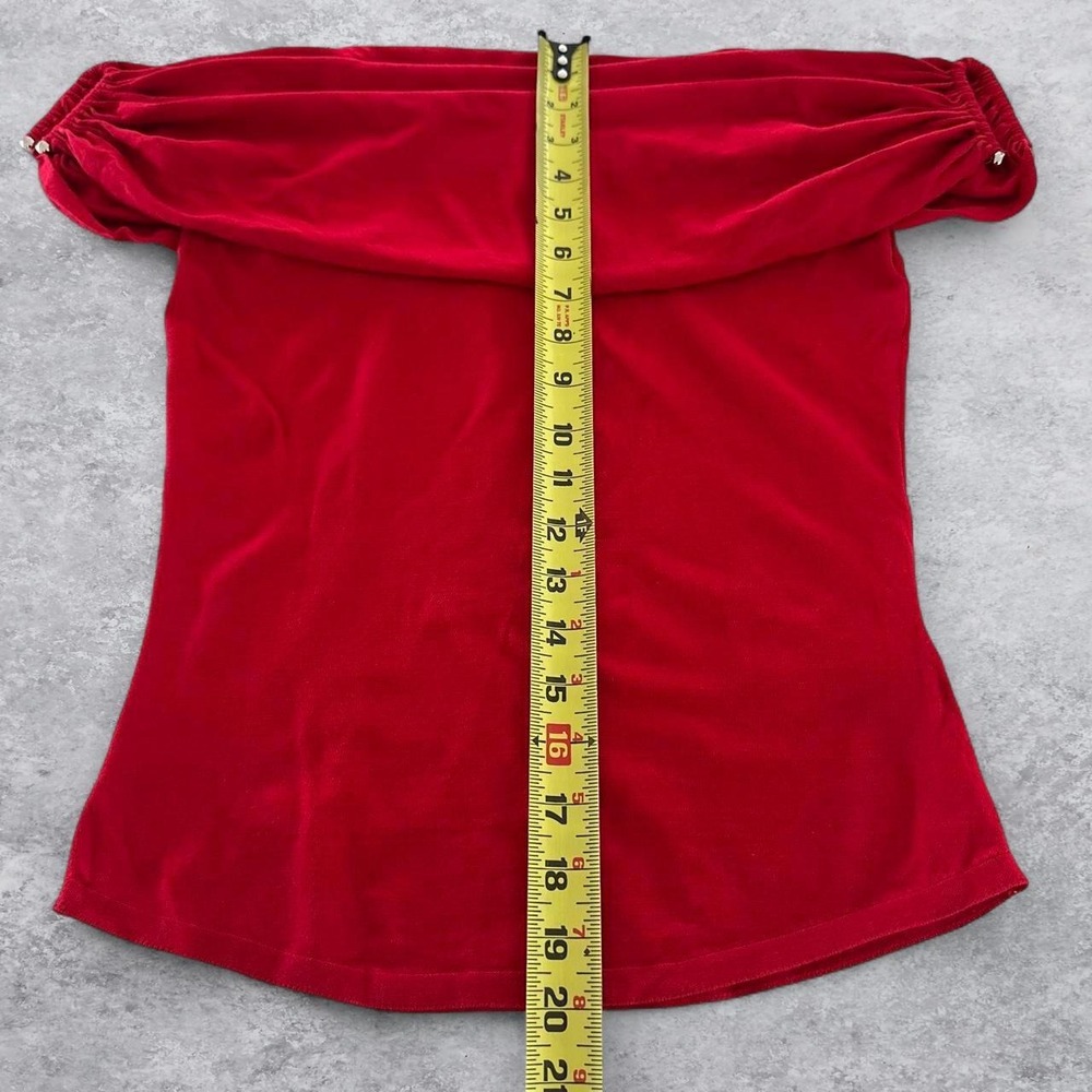 Zara Red Off The Shoulder Draped Bardot Top Metallic Detail Short Sleeve - Picture 6 of 8